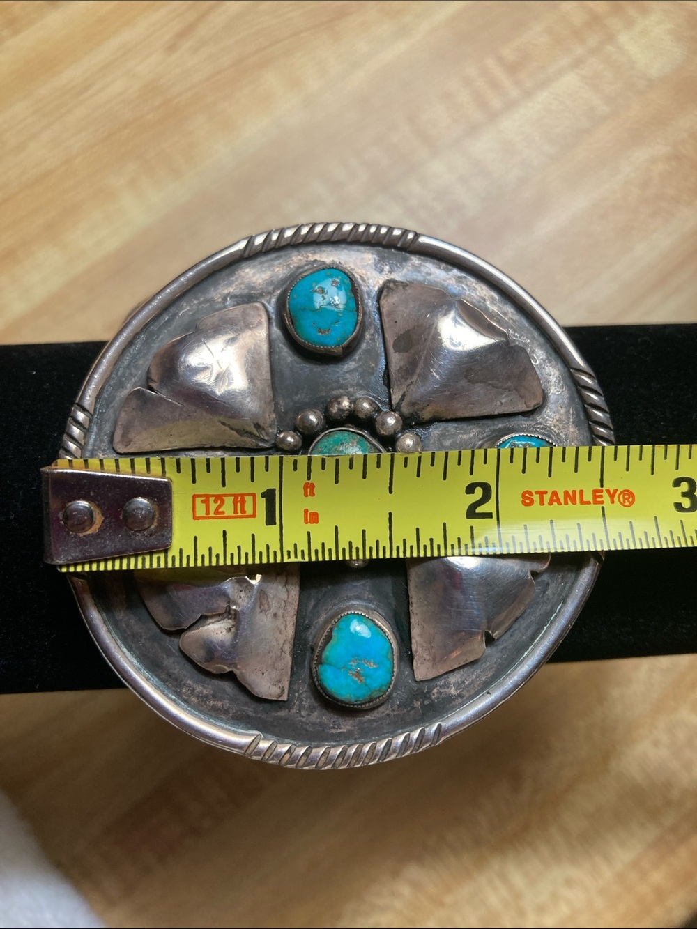 Vintage Turquoise Sterling Silver Floral Statement Bracelet - Women Jewelry - Picture 6 of 7
